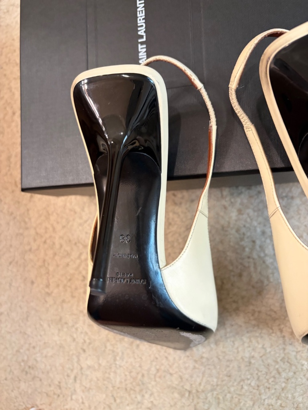 Saint Laurent YSL Paloma Cream High Heel Sandals, Slingback - Picture 9 of 13